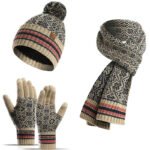 Bonnets épais en tricot pour femmes, écharpe, bonnet et gants Set-06