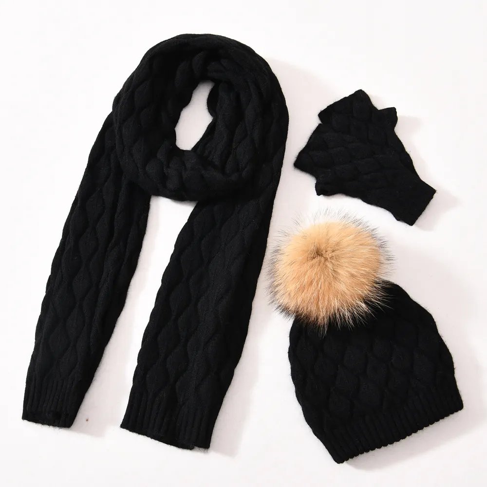 Winter Beanie Mütze Schal Handschuhe Sets 3 Stück-18